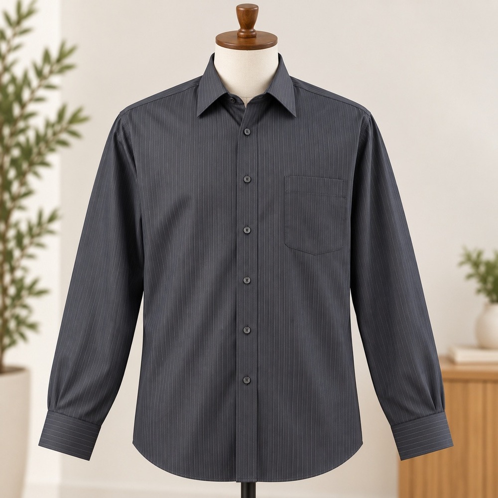 Geoffrey Beene Dress Shirt Mens 18.5 37/38 Black Wrinkle Free Tall Striped